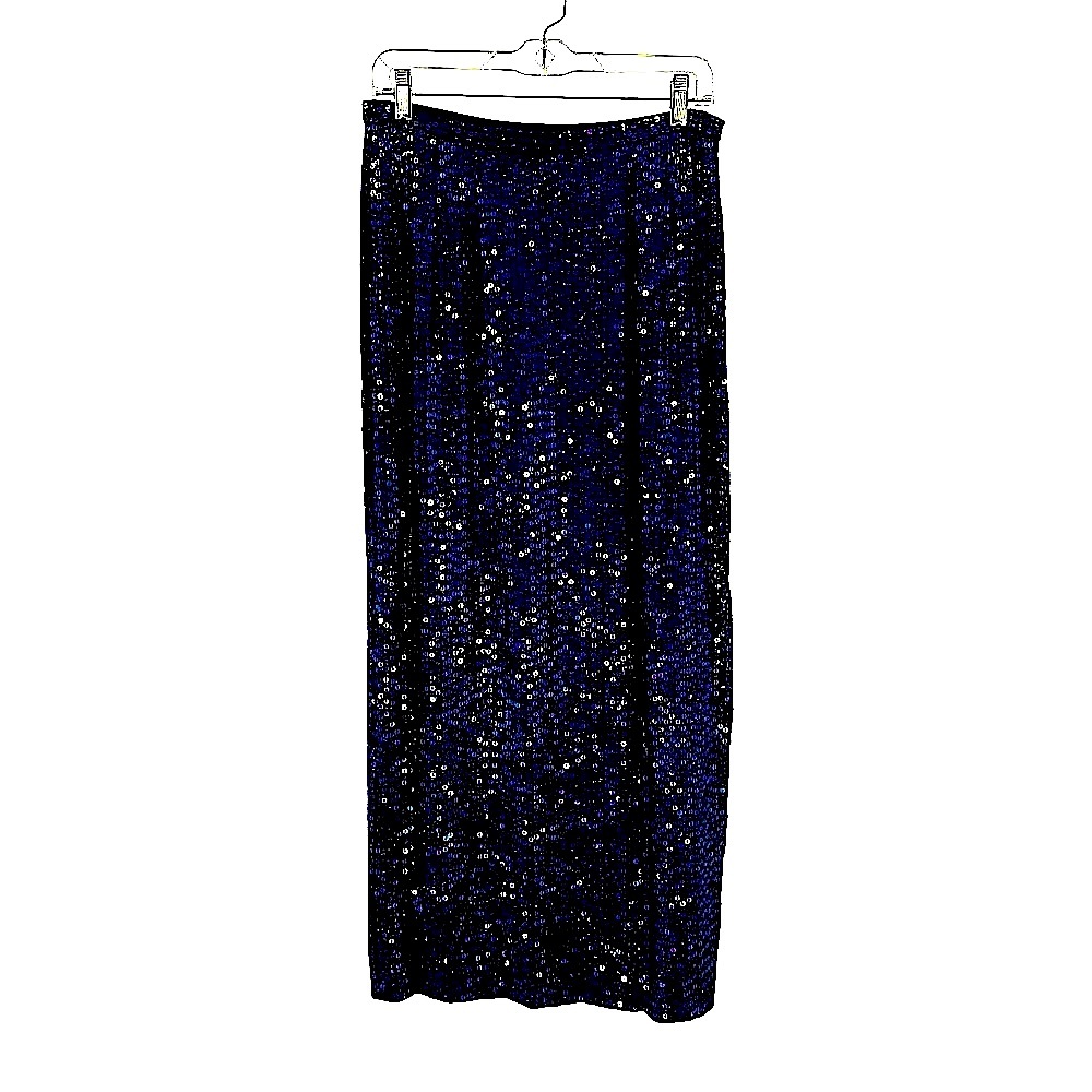 Vintage Doncaster 100% Silk Sequin Maxi Skirt Navy Blue Evening Formal Party, 8